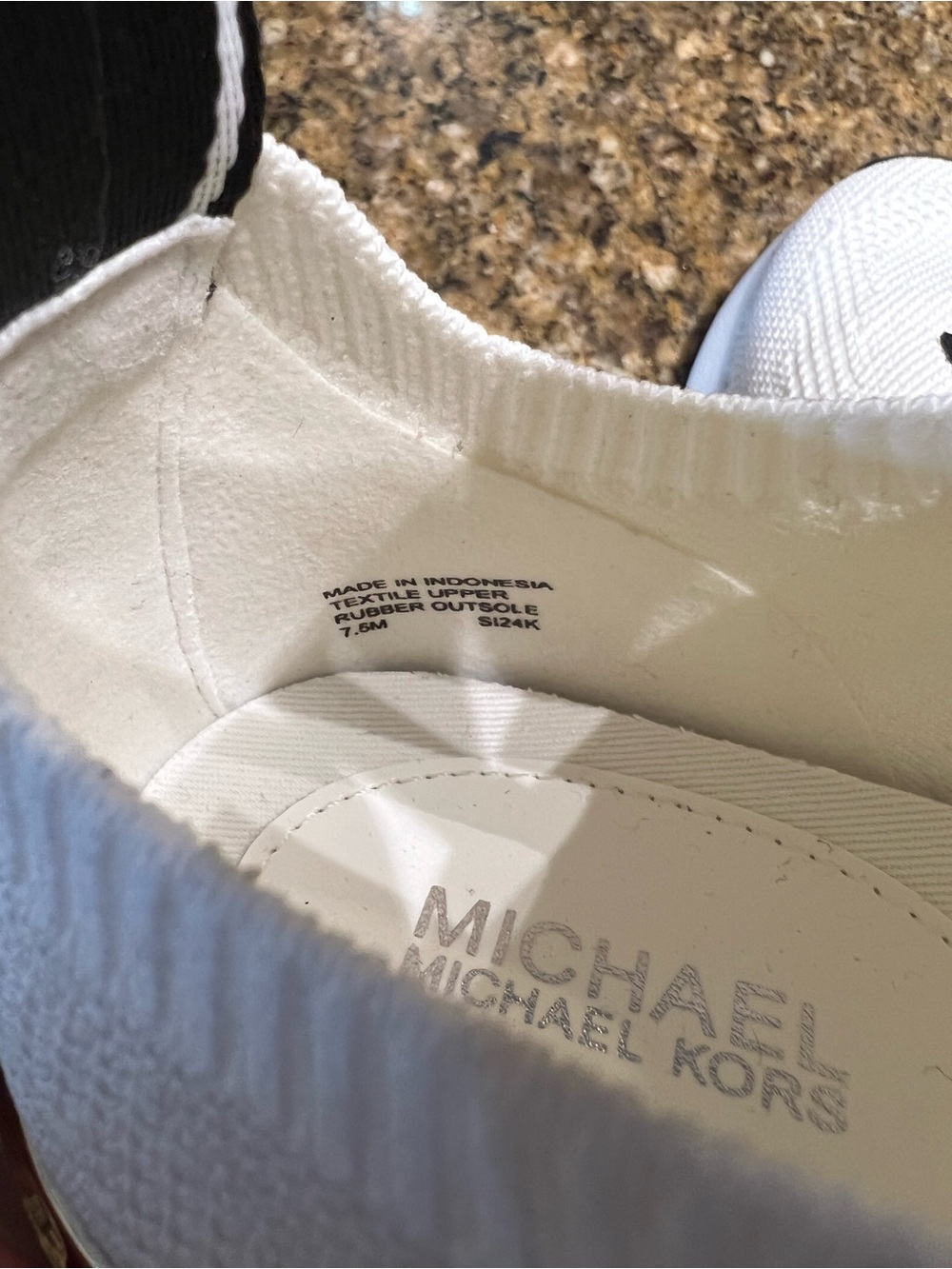 Michael Kors White Slip-On Knit Sneakers with Black Branding - Picture 6 of 9